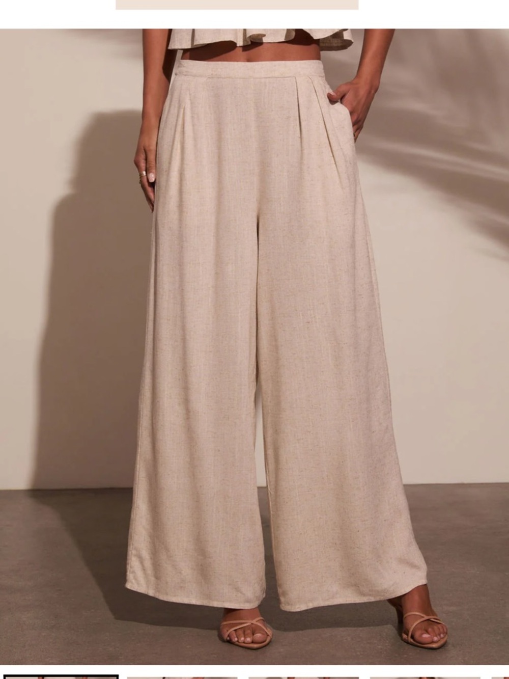 Aakaa Pipper Pleated Neutral Linen-Blend Pull-On Pants in Oatmeal
